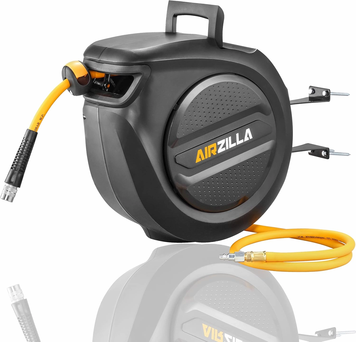 Retractable Air hose reel 3/8" Inch x 50 ft Flex Hybrid Air Hose, Air compressor Hose Reel with 6 ft Lead in, Quick Connect, Mounted 180° Swivel, 300PSI