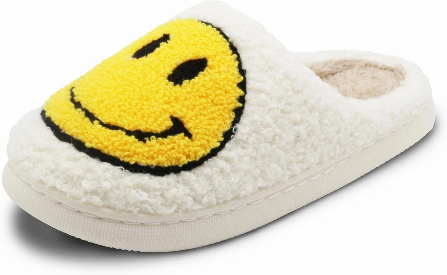 Retro Fuzzy Face Slippers for Women Men, Soft Plush Warm Slip-on Couple Style Casual Happy Face Slippers Cozy Indoor Outdoor Lightweight Anti-Skid Sole Cute House Slippers with Memory Foam