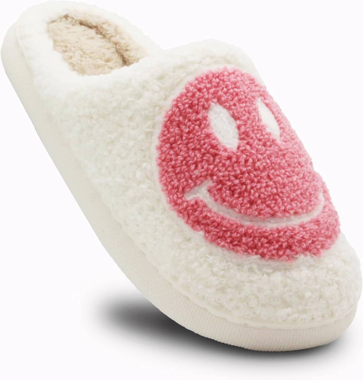 Retro Fuzzy Face Slippers for Women Men, Soft Plush Warm Slip-on Couple Style Casual Happy Face Slippers Cozy Indoor Outdoor Lightweight Anti-Skid Sole Cute House Slippers with Memory Foam