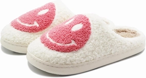 Retro Fuzzy Face Slippers for Women Men, Soft Plush Warm Slip-on Couple Style Casual Happy Face Slippers Cozy Indoor Outdoor Lightweight Anti-Skid Sole Cute House Slippers with Memory Foam