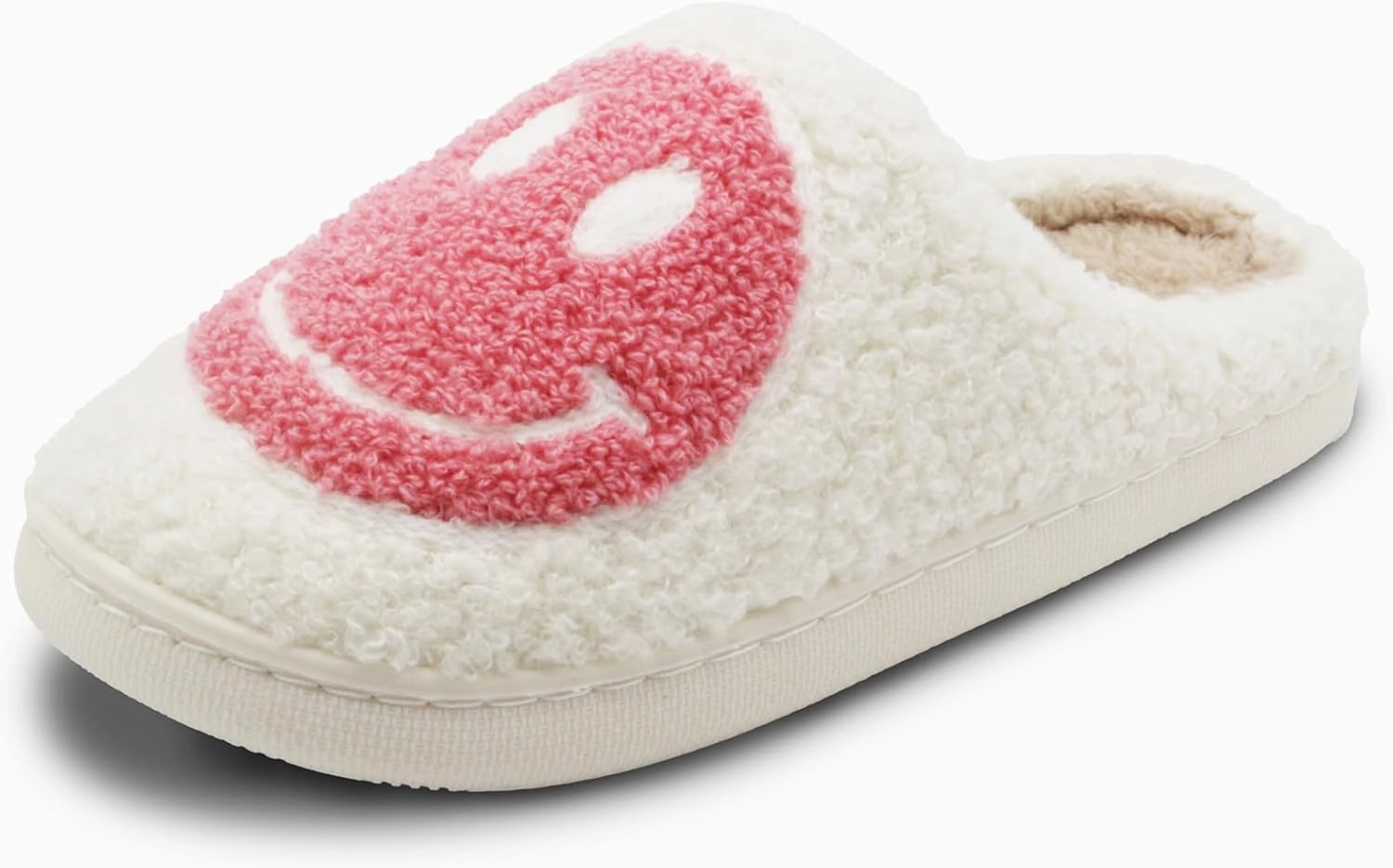 Retro Fuzzy Face Slippers for Women Men, Soft Plush Warm Slip-on Couple Style Casual Happy Face Slippers Cozy Indoor Outdoor Lightweight Anti-Skid Sole Cute House Slippers with Memory Foam