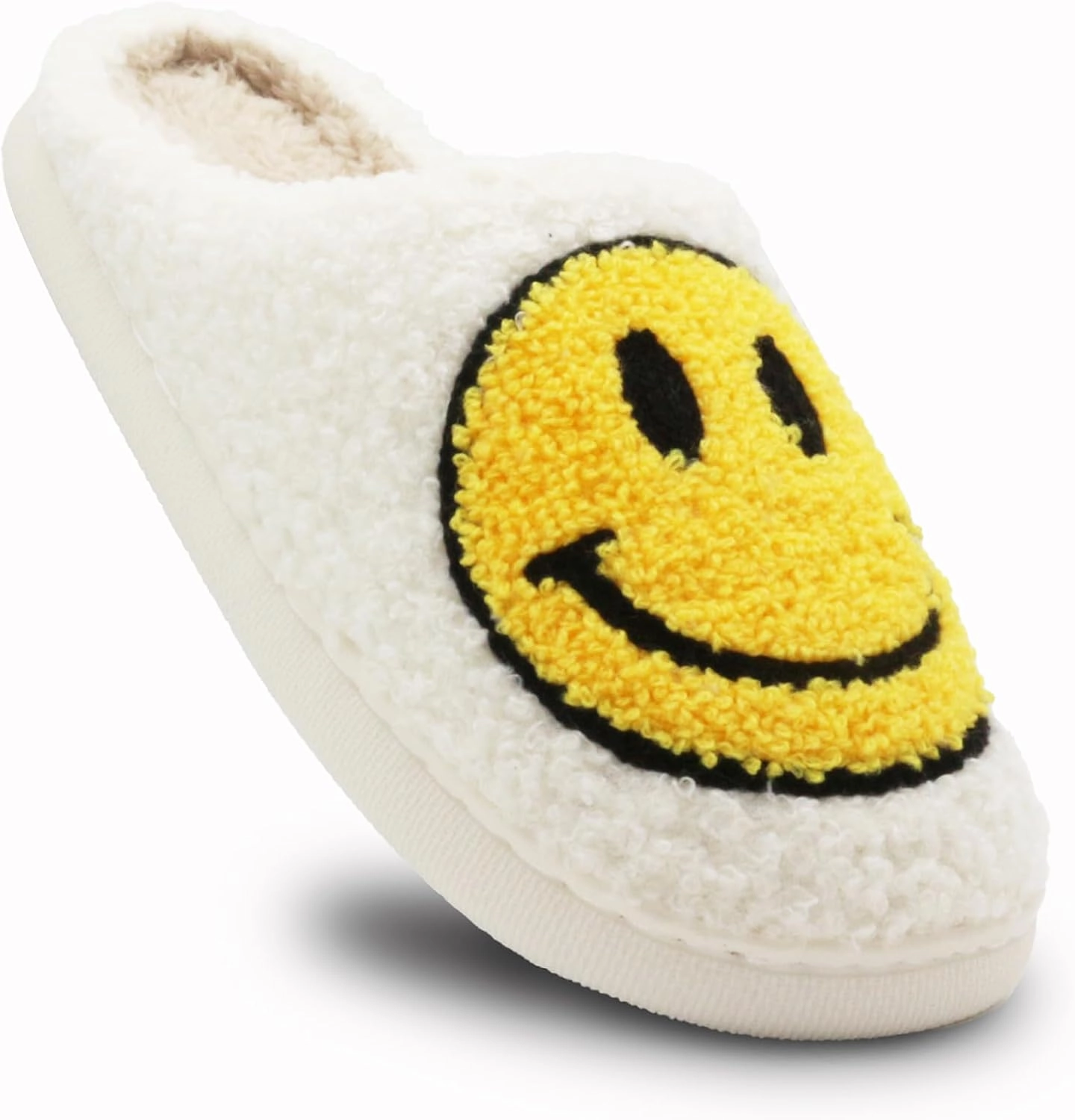 Retro Fuzzy Face Slippers for Women Men, Soft Plush Warm Slip-on Couple Style Casual Happy Face Slippers Cozy Indoor Outdoor Lightweight Anti-Skid Sole Cute House Slippers with Memory Foam
