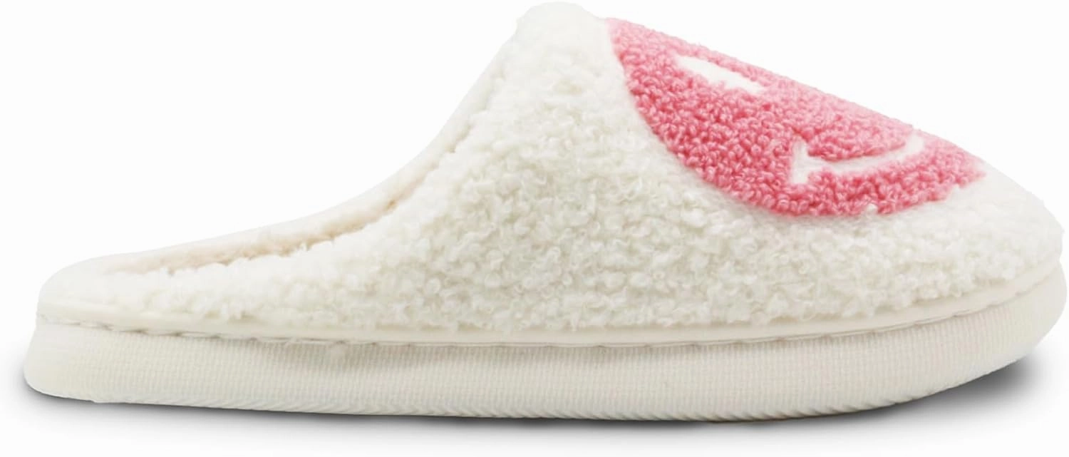 Retro Fuzzy Face Slippers for Women Men, Soft Plush Warm Slip-on Couple Style Casual Happy Face Slippers Cozy Indoor Outdoor Lightweight Anti-Skid Sole Cute House Slippers with Memory Foam