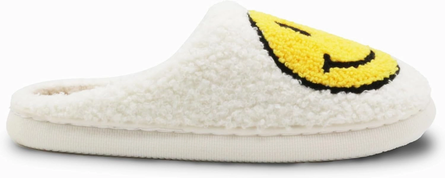 Retro Fuzzy Face Slippers for Women Men, Soft Plush Warm Slip-on Couple Style Casual Happy Face Slippers Cozy Indoor Outdoor Lightweight Anti-Skid Sole Cute House Slippers with Memory Foam