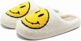 Retro Fuzzy Face Slippers for Women Men, Soft Plush Warm Slip-on Couple Style Casual Happy Face Slippers Cozy Indoor Outdoor Lightweight Anti-Skid Sole Cute House Slippers with Memory Foam