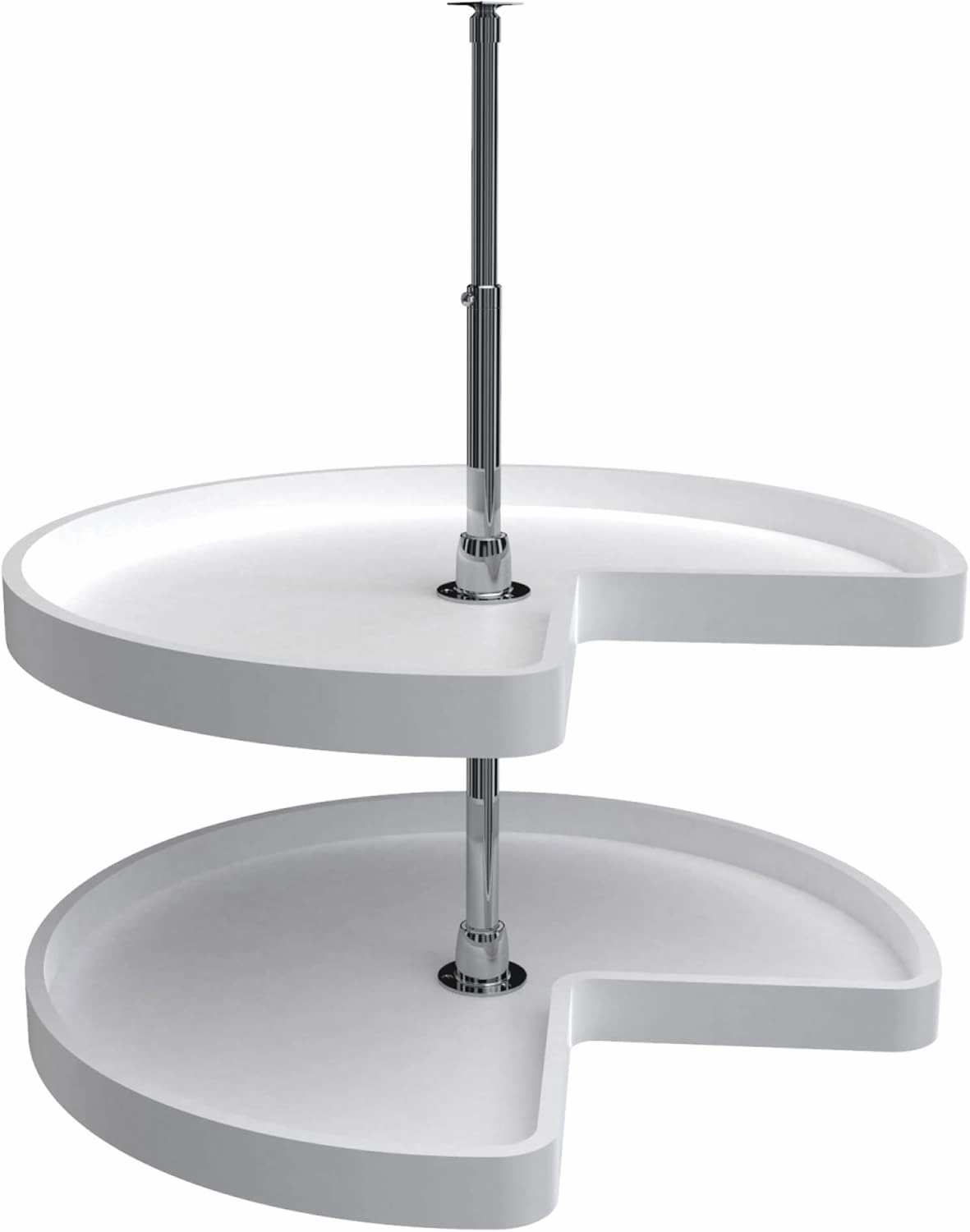 Rev-A-Shelf 28" Kidney Shaped Dual Tier Lazy Susan Shelf Organizer for Corner Base Kitchen Cabinets, Plastic Home Storage, White, 6472-28-11-52