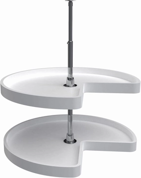 Rev-A-Shelf 28" Kidney Shaped Dual Tier Lazy Susan Shelf Organizer for Corner Base Kitchen Cabinets, Plastic Home Storage, White, 6472-28-11-52