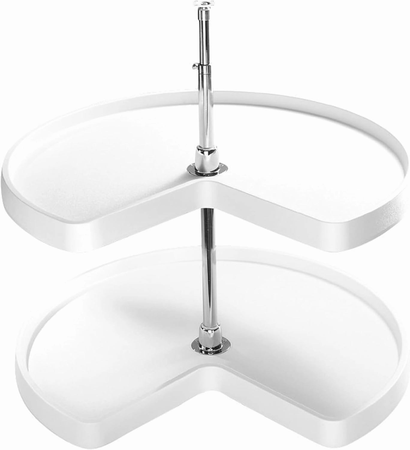 Rev-A-Shelf 28" Kidney Shaped Dual Tier Lazy Susan Shelf Organizer for Corner Base Kitchen Cabinets, Plastic Home Storage, White, 6472-28-11-52