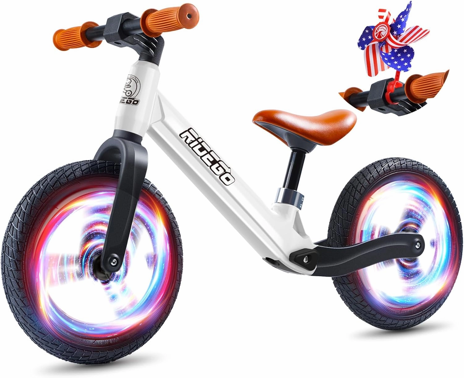 Ridego Toddler Balance Bike 2 Year Old,12Inch Colorful Lighting Kids Bike,Lightweight Push Bicycle with Adjustable Seat, Ride-on Toys Birthday Gift 2 3 4 5 Year Old Boys Girls,White