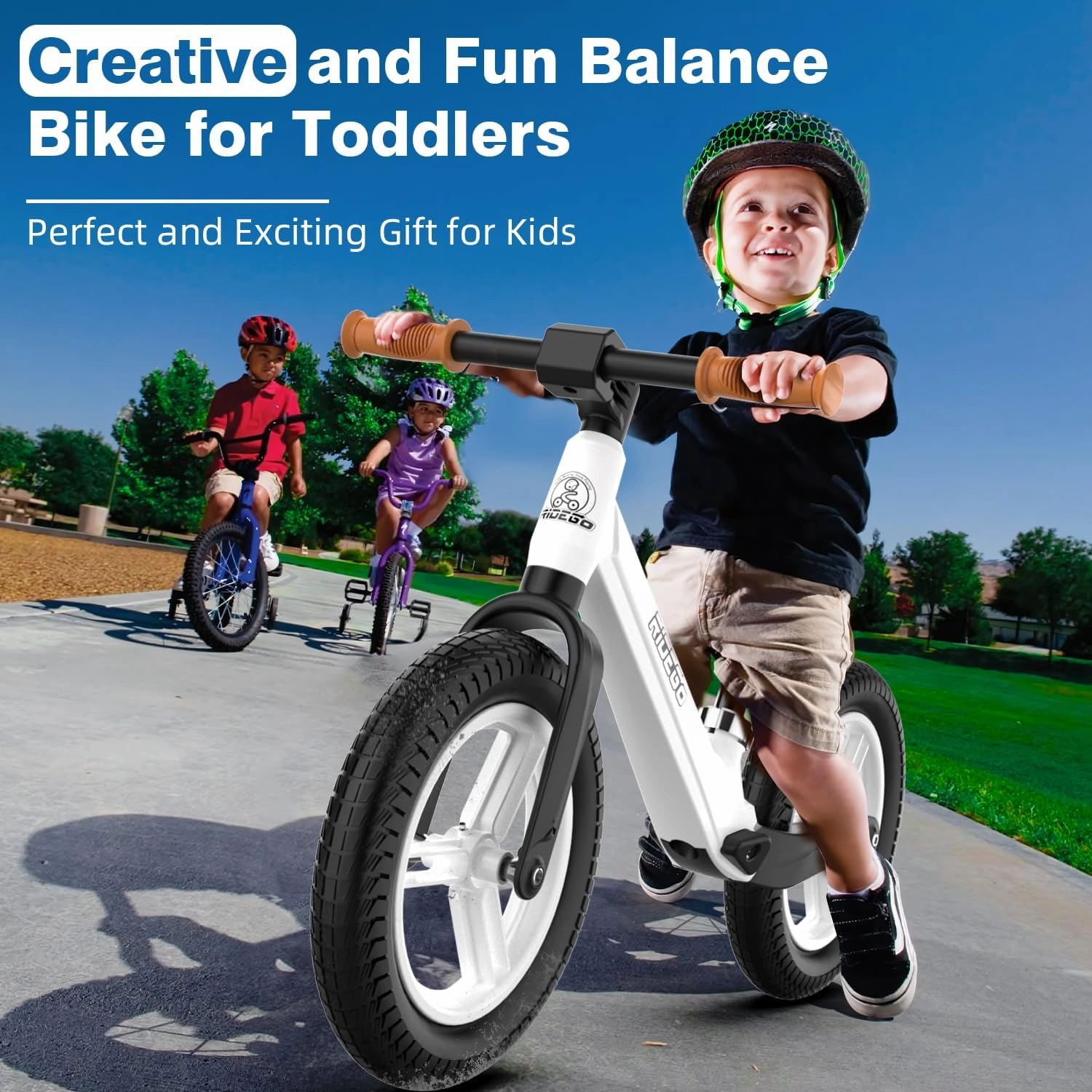 Ridego Toddler Balance Bike 2 Year Old,12Inch Colorful Lighting Kids Bike,Lightweight Push Bicycle with Adjustable Seat, Ride-on Toys Birthday Gift 2 3 4 5 Year Old Boys Girls,White