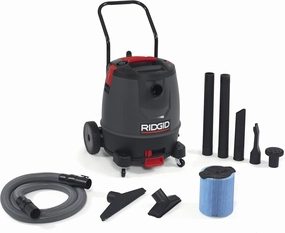 RIDGID 50338 1650RV Motor-on-Bottom Wet Dry Vacuum, 16-Gallon Shop Vacuum with Cart, 6.5 Peak HP Motor, Large Wheels, Pro Hose, Drain, Blower Port Red