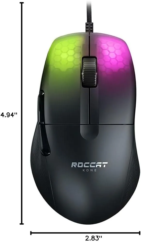 ROCCAT Kone Pro PC Gaming Mouse, Lightweight Ergonomic Design, Titan Switch Optical, AIMO RGB Lighting, Superlight Wired Computer Mouse, Titan Scroll Wheel, Honeycomb Shell, 19K DPI, Black