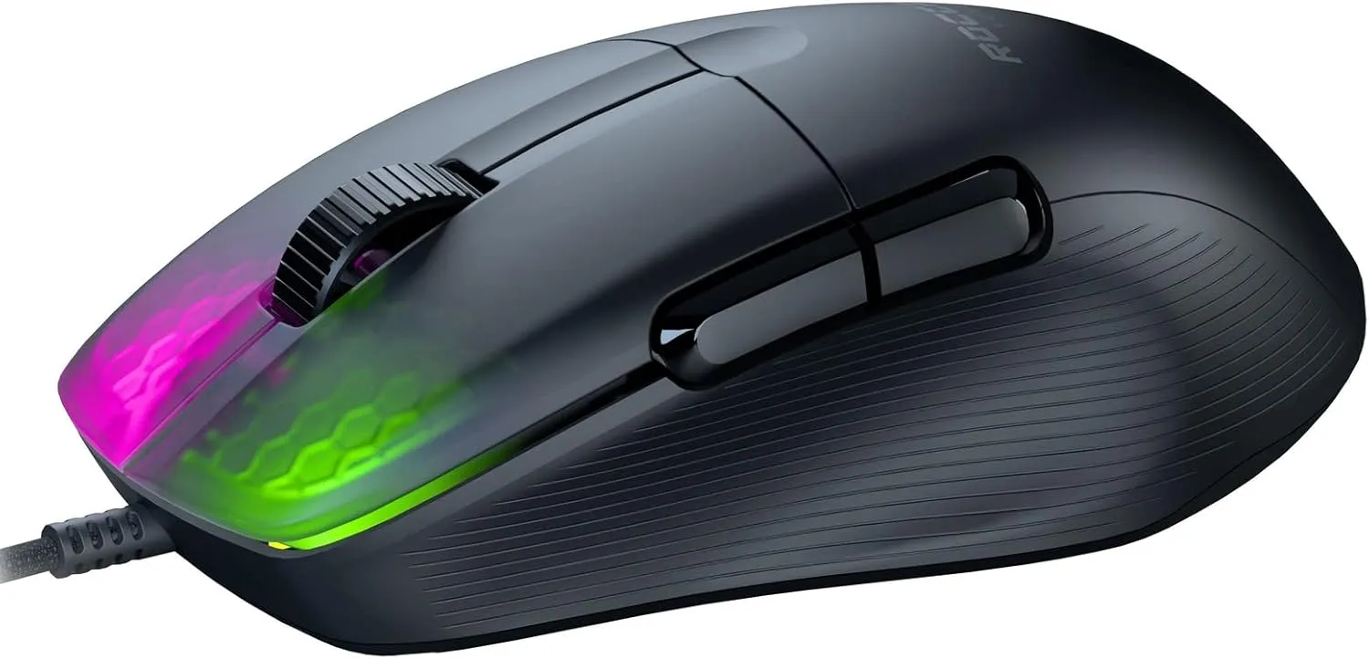 ROCCAT Kone Pro PC Gaming Mouse, Lightweight Ergonomic Design, Titan Switch Optical, AIMO RGB Lighting, Superlight Wired Computer Mouse, Titan Scroll Wheel, Honeycomb Shell, 19K DPI, Black
