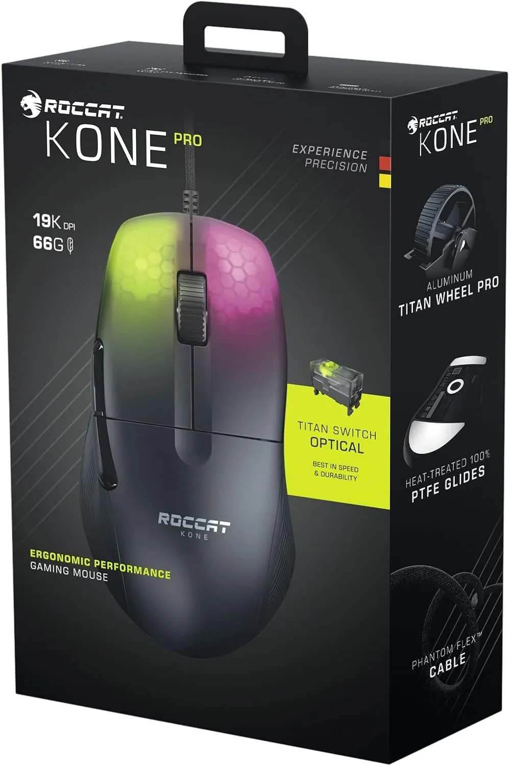 ROCCAT Kone Pro PC Gaming Mouse, Lightweight Ergonomic Design, Titan Switch Optical, AIMO RGB Lighting, Superlight Wired Computer Mouse, Titan Scroll Wheel, Honeycomb Shell, 19K DPI, Black