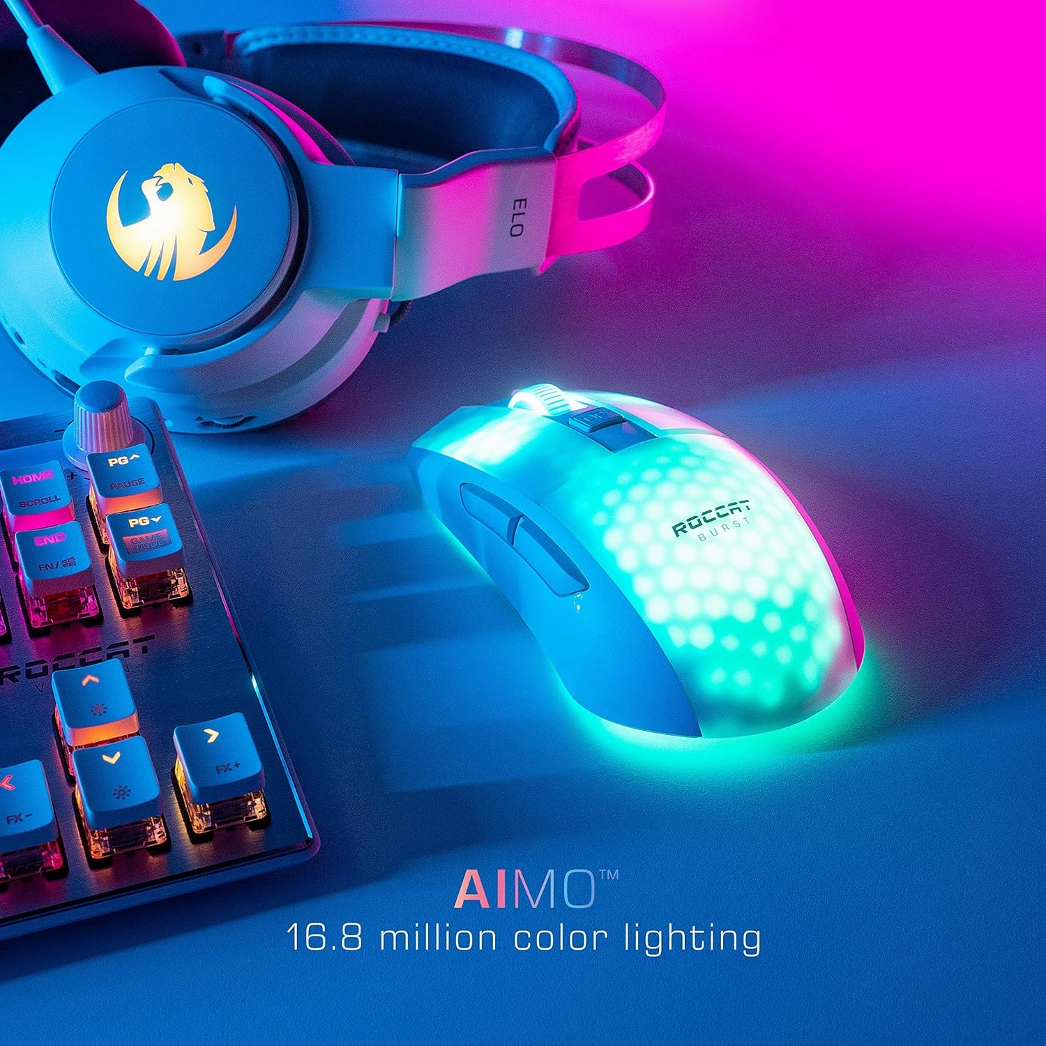 ROCCAT Burst Pro Air Lightweight Symmetrical Wireless RGB Gaming Mouse with 19K DPI Optical Owl-Eye Sensor, Optical Switches, Titan Wheel, 81-Gram Weight White
