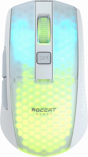 ROCCAT Burst Pro Air Lightweight Symmetrical Wireless RGB Gaming Mouse with 19K DPI Optical Owl-Eye Sensor, Optical Switches, Titan Wheel, 81-Gram Weight White
