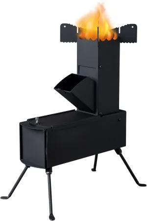 Rocket Stove for Cooking,Camping Rocket Stove for Outdoor Cooking, Portable Wood Burning Stove with Fire Pocker Emergency Equipment Stove for Camping, Hunting, 9.44"D x 17"W x 21.3"H