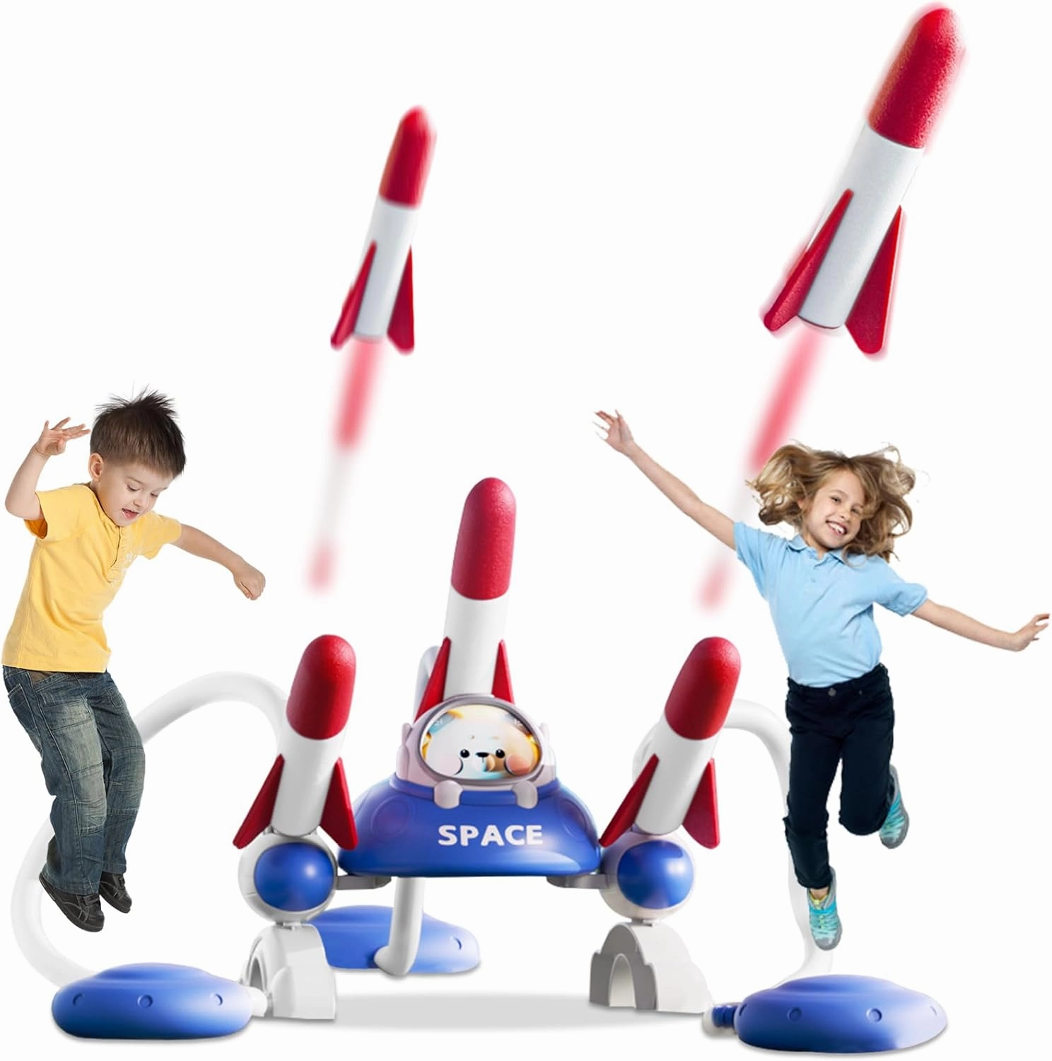 Rocket Launcher for Kids, Rocketship Toy, 6 Foam Rockets and 2 Launch Pads, Soars Up to 100 Feet, Fun Outdoor Toys Outside Games, Birthday Gifts for Boys Girls Ages 3 4 5 6 7 8 9 10 Years Old