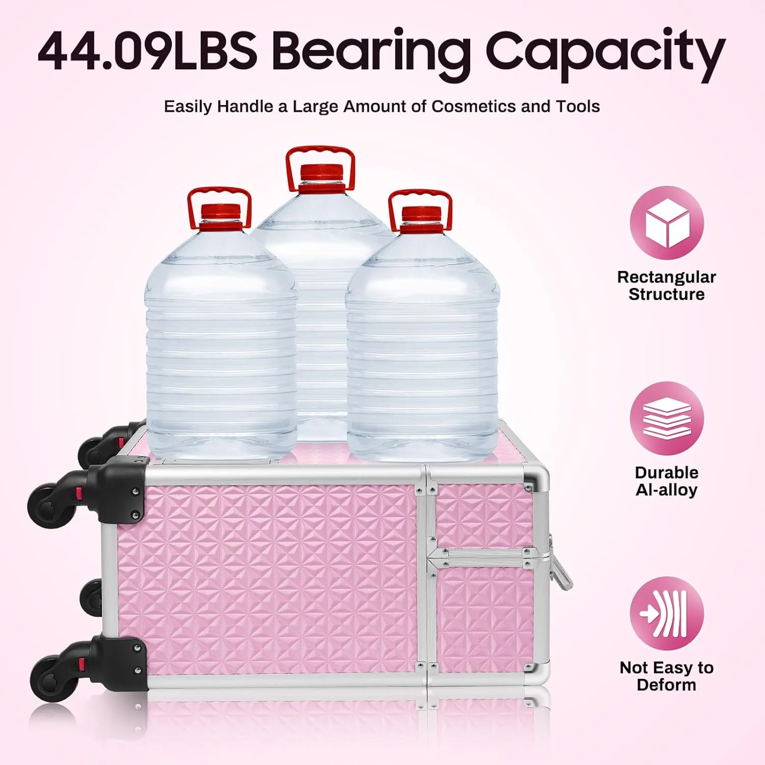 Rolling Makeup Trolley Case, Makeup Train Case with Keys Swivel Wheels, Makeup Suitcase Organizer on Wheels for Nail Tech Hairstylists (Pink)