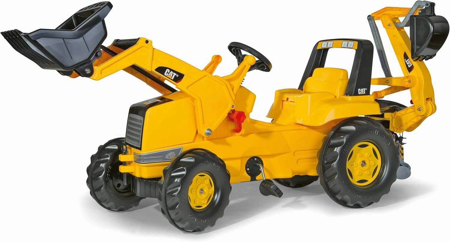 rolly toys CAT Construction Pedal Tractor: Backhoe Loader (Front Loader and Excavator/Digger), Youth Ages 3  , Yellow