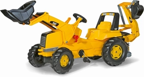 rolly toys CAT Construction Pedal Tractor: Backhoe Loader (Front Loader and Excavator/Digger), Youth Ages 3  , Yellow