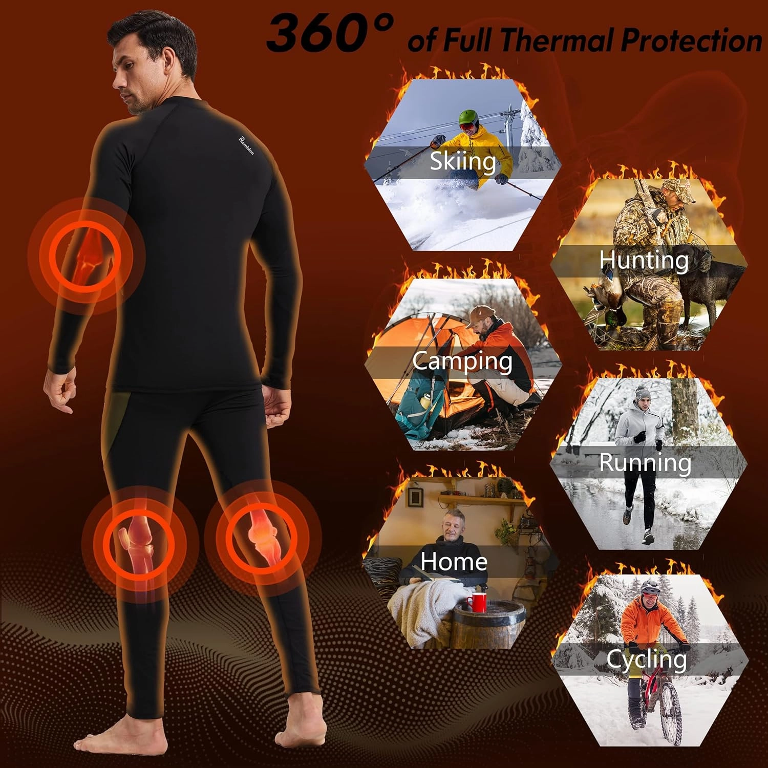 romision 2 Pack Thermal Underwear for Men Long Johns Fleece Lined Hunting Gear Bottom Top Set Base Layer Cold Weather XS-4XL