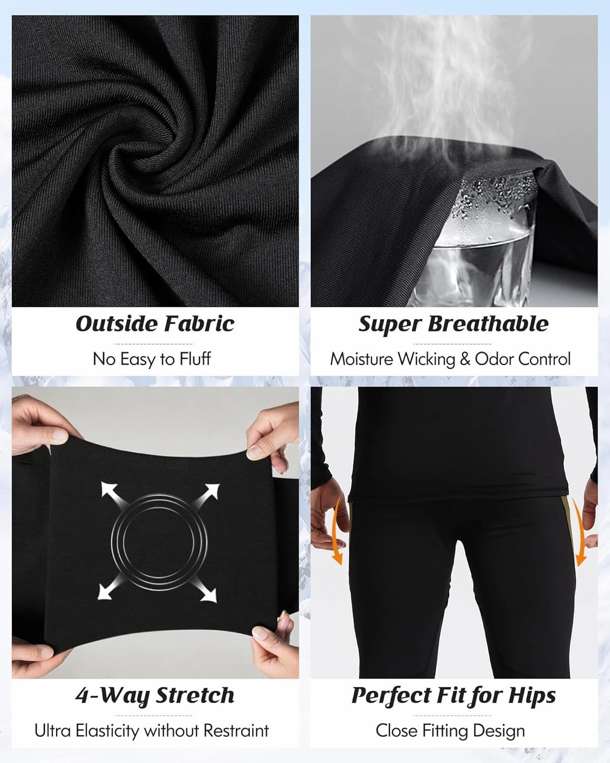 romision 2 Pack Thermal Underwear for Men Long Johns Fleece Lined Hunting Gear Bottom Top Set Base Layer Cold Weather XS-4XL