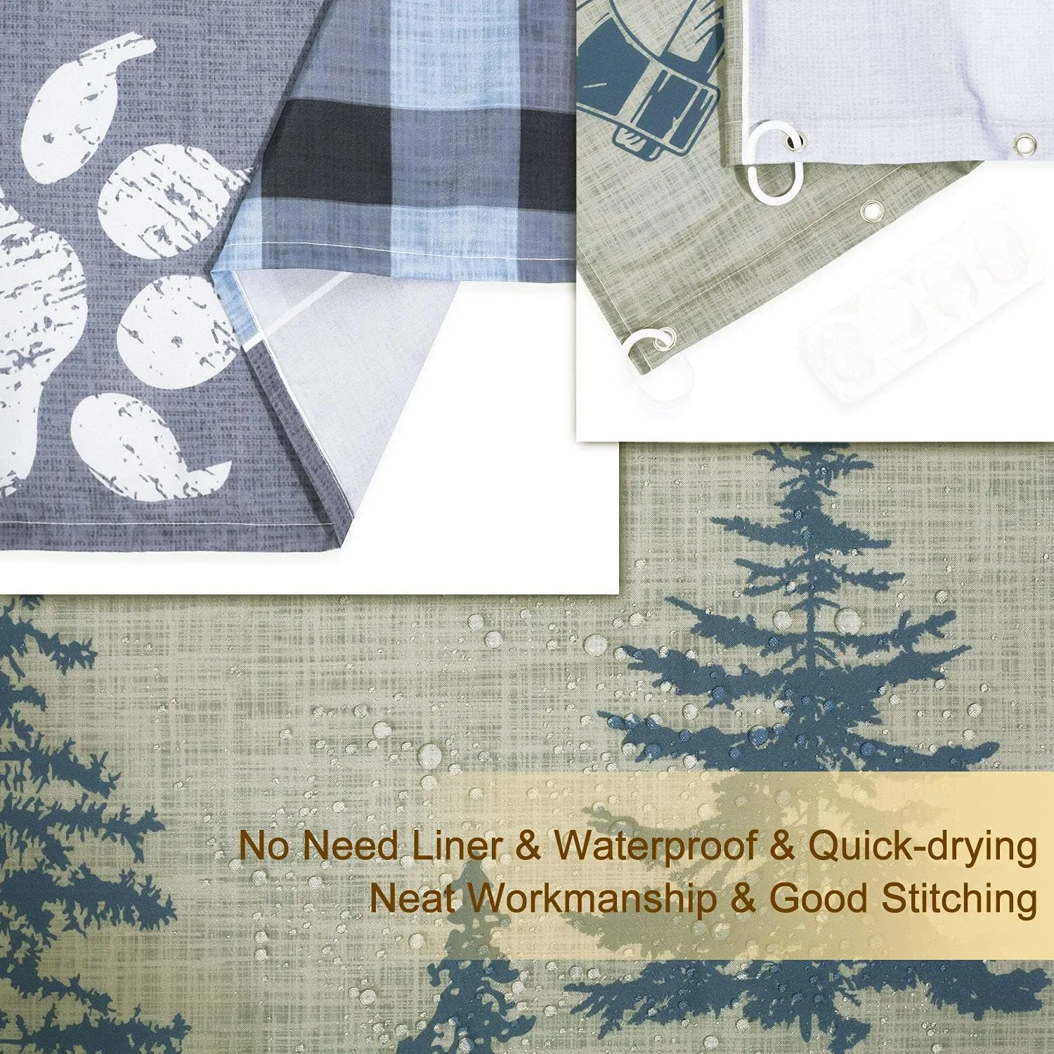 RosieLily Cabin Shower Curtain, Rustic Shower Curtain, Farmhouse Bear Deer Shower Curtains, Lodge Wildlife Moose Shower Curtains with 12 Hooks Country Adventure Men Bathroom Curtain Sets 72W x 72H