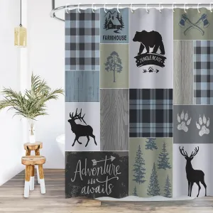 RosieLily Cabin Shower Curtain, Rustic Shower Curtain, Farmhouse Bear Deer Shower Curtains, Lodge Wildlife Moose Shower Curtains with 12 Hooks Country Adventure Men Bathroom Curtain Sets 72W x 72H