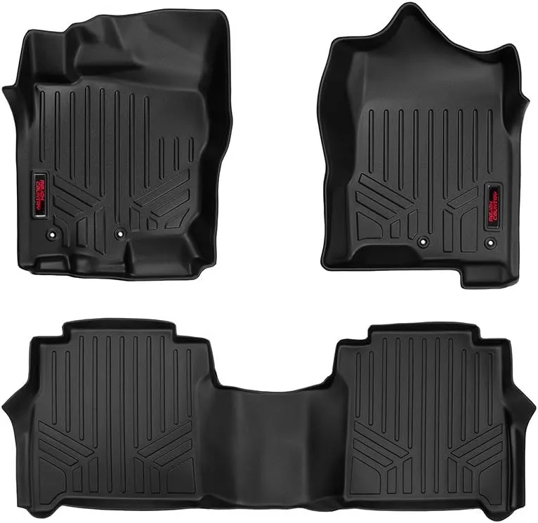 Rough Country All Weather Floor Mats for Nissan Titan Crew Cab (2017-2024) & Titan XD (2016-2024) - Non-Slip Waterproof Flexible Floor Mat, Front & Rear Set