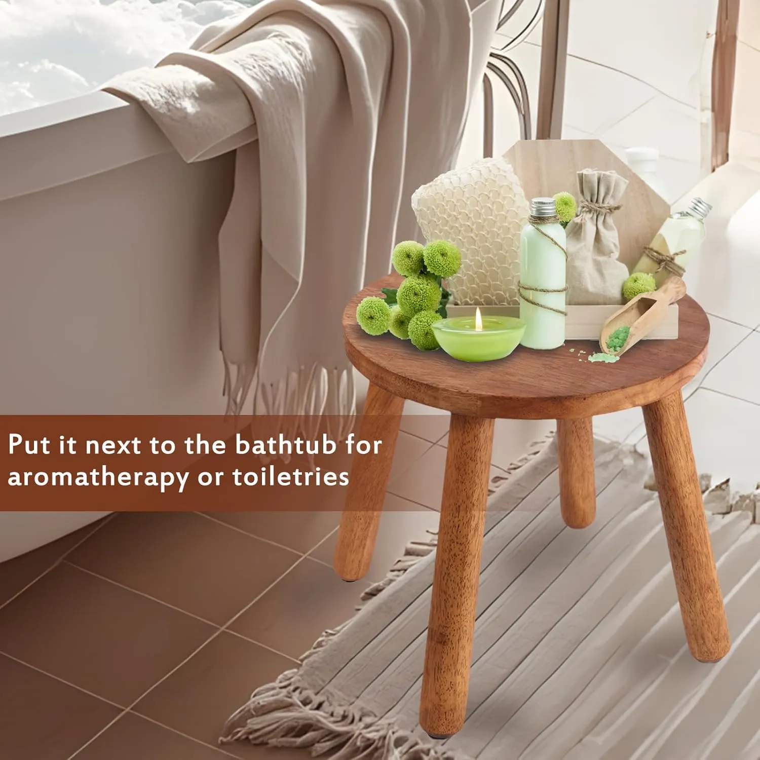 Round Solid Wooden Step Stool， Garden Stool，11.8''H,Plant Stool ，Wood Legs Detachable for Plant Stand, Kitchen, Bathroom，Bedroom，Livingroom (Walnut, 11.8inch)