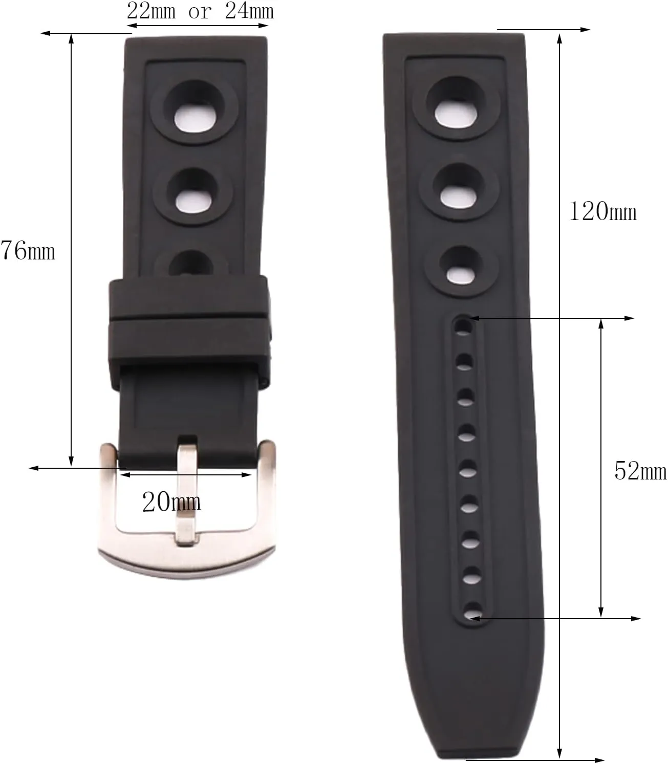Rubber Replacement Watch Band for Breitling Superocean Watches with Buckle