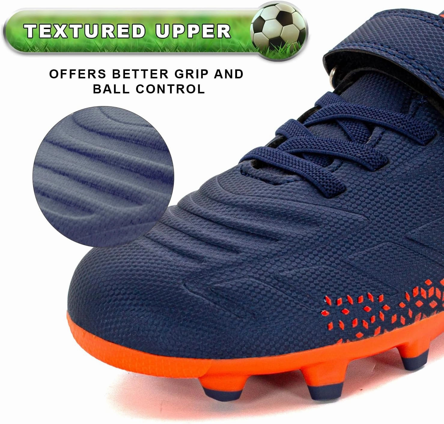 RUNIC Kids Soccer Cleats for Boys and Girls - Small and Big Kid Athletic Outdoor Football Shoes - Firm Ground - Hook and Loop Closure - Black/Gold