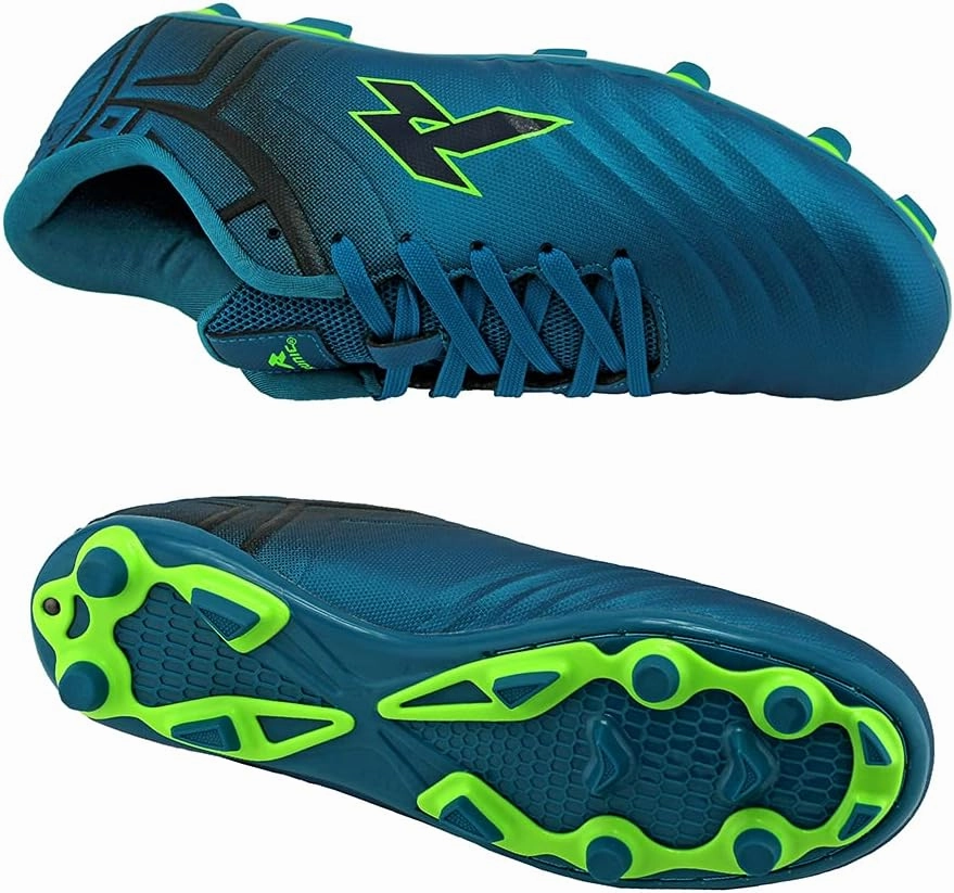RUNIC Soccer Cleats for Men and Boys – Firm Ground Cleats with Multi-Shaped Studs - Textured Forefoot- Soft Lining -Flexible Upper - Reinforced Stitching - Black/Gold - 6