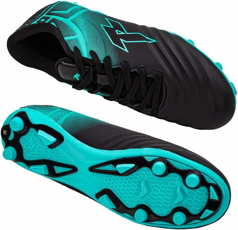 RUNIC Soccer Cleats for Men and Boys – Firm Ground Cleats with Multi-Shaped Studs - Textured Forefoot- Soft Lining -Flexible Upper - Reinforced Stitching - Black/Gold - 6