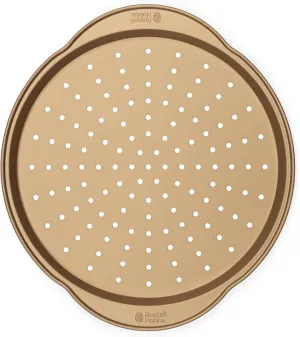 Russell Hobbs® RH02338GEU7 Opulence Non-Stick Pizza Pan, Round Baking Tray for Garlic Bread, Flatbreads and More, Easy Clean, PFOA Free, Oven Safe to 220 Degrees, 37 cm, Carbon Steel, Gold