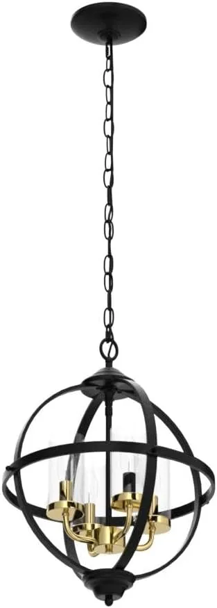 Rustic Chandelier, 14" Black and Gold Globe Pendant Chandelier, 3-Light Adjustable Ceiling Hanging Light for Kitchen, Dining Room, Living Room, Hallway, Bedroom, Entryway