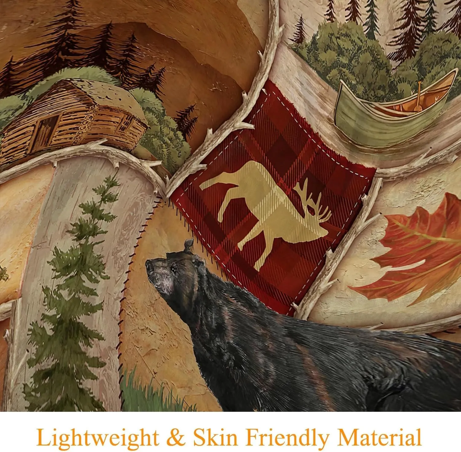 Rustic Lodge Bear Moose Deer Throw Blanket Soft Warm Cozy Lightweight Decorative Blanket for Couch, Bed, Sofa, Travel 60x80 inch
