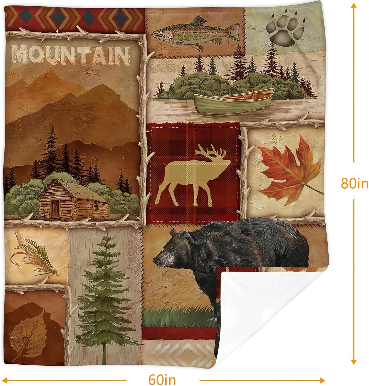 Rustic Lodge Bear Moose Deer Throw Blanket Soft Warm Cozy Lightweight Decorative Blanket for Couch, Bed, Sofa, Travel 60x80 inch