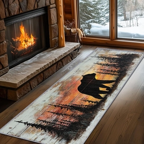 Rustic Rugs for Bedroom, Grizzly Bear Runners for Hallways, 2x10ft, Forest Landscape Cabin Animal Rug Runner, Farmhouse Lodge Country Washable Non Slip Runner Mat - Grizzly Bear Home Decor