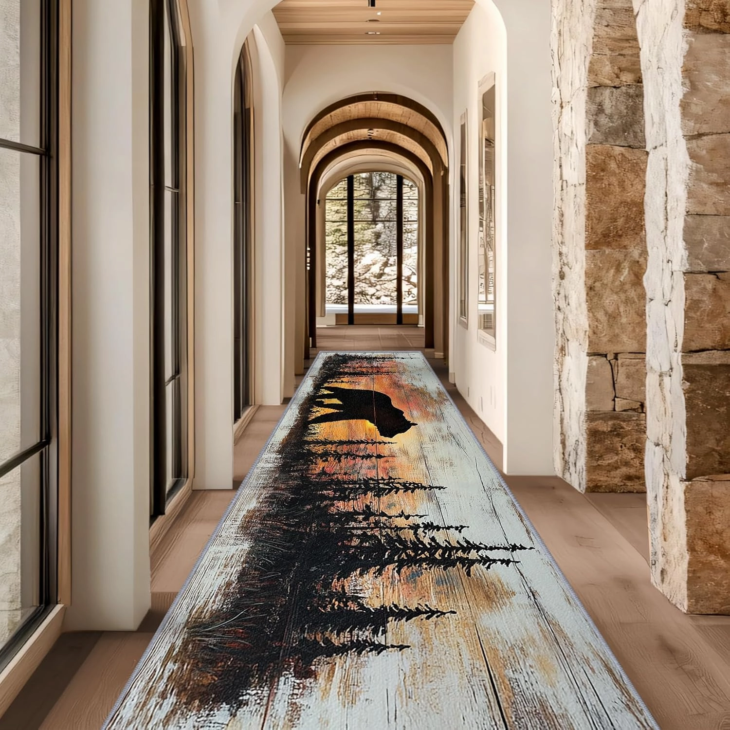 Rustic Rugs for Bedroom, Grizzly Bear Runners for Hallways, 2x10ft, Forest Landscape Cabin Animal Rug Runner, Farmhouse Lodge Country Washable Non Slip Runner Mat - Grizzly Bear Home Decor