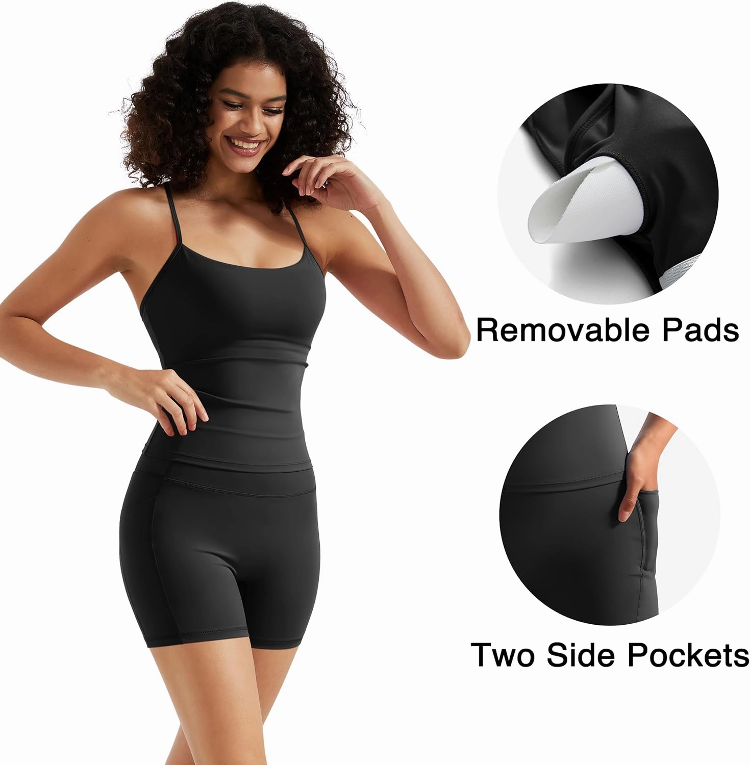 RXRXCOCO Cross Back Workout Sets for Women 2 Piece Padded Halter Tank Tops Hidden Scrunch Butt Booty Shorts with Pockets
