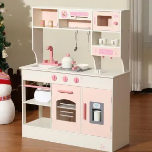 SainSmart Jr. Play Kitchen for Kids, Wooden Kitchen Playset with Lights & Sounds, Ice Maker, Oven & Sink, Trendy Home Style Toy Kitchen, Gift for 3  Years