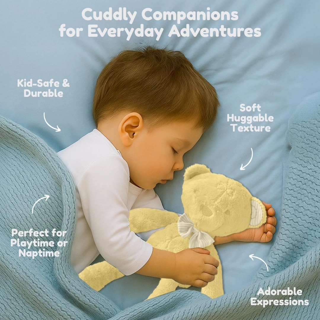 Sammy The Lemon Yellow Bear Soft Stuffed Animal for Newborns Babies and Toddlers, Cuddly and Lovable Plush Toy 12 Inches