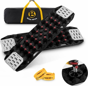 SanHima Offroad Traction Boards w/Jack Base, 120° Flexible Tire Traction Mat Replaceable Teeth & Rugged Steel Plate, 25 Tons Load Capacity Recovery Tracks for 4WD 4x4 in Sand Snow Mud