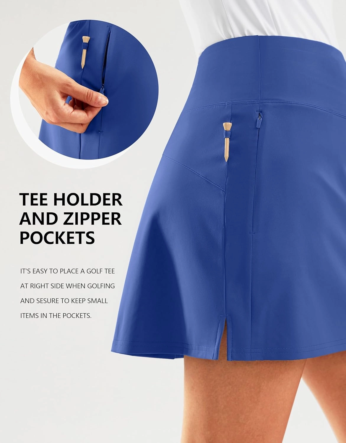 SANTINY 16" Golf Skorts Skirts for Women Zipper Pockets Women's High Waisted Tennis Skirt Athletic Skort