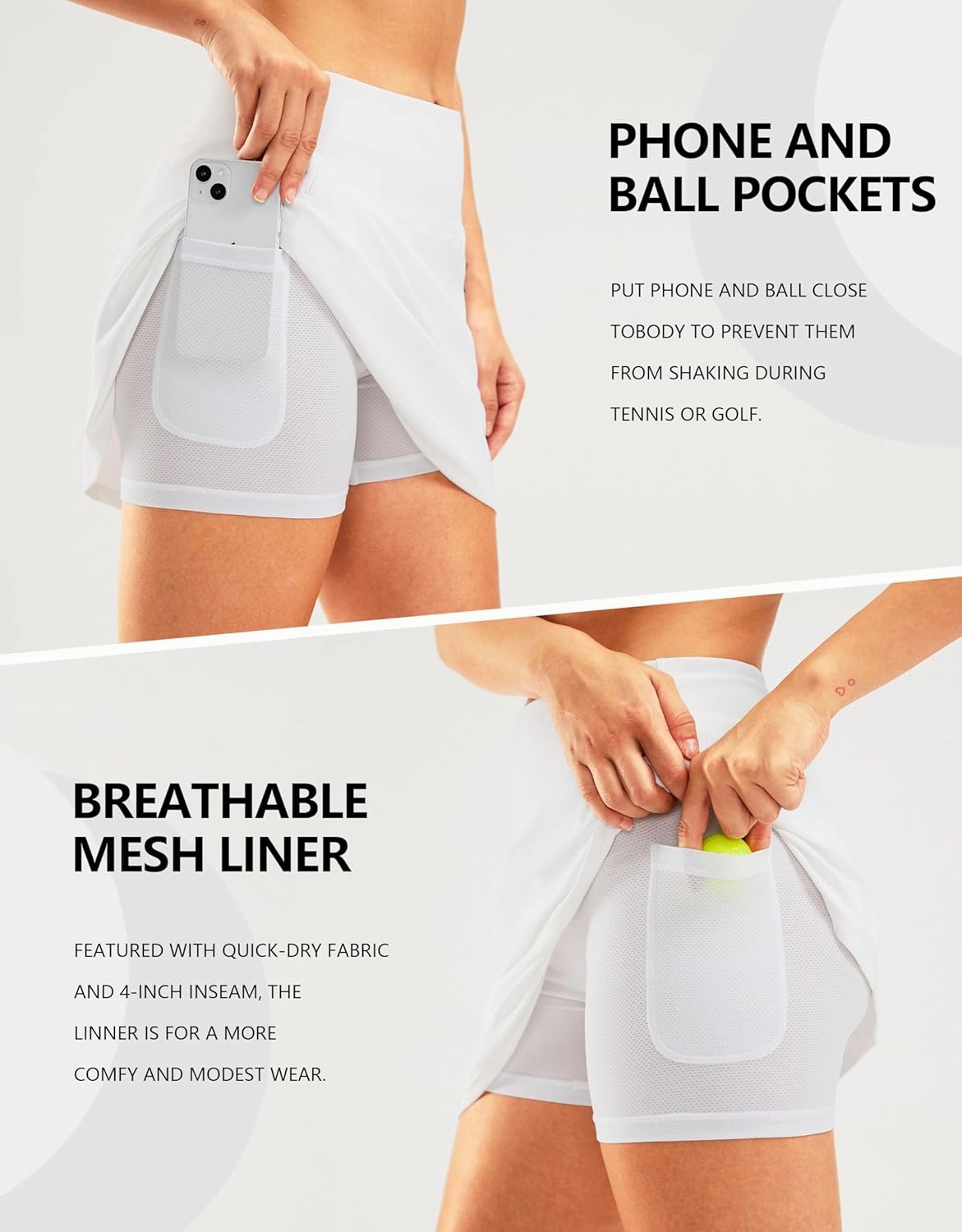 SANTINY 16" Golf Skorts Skirts for Women Zipper Pockets Women's High Waisted Tennis Skirt Athletic Skort