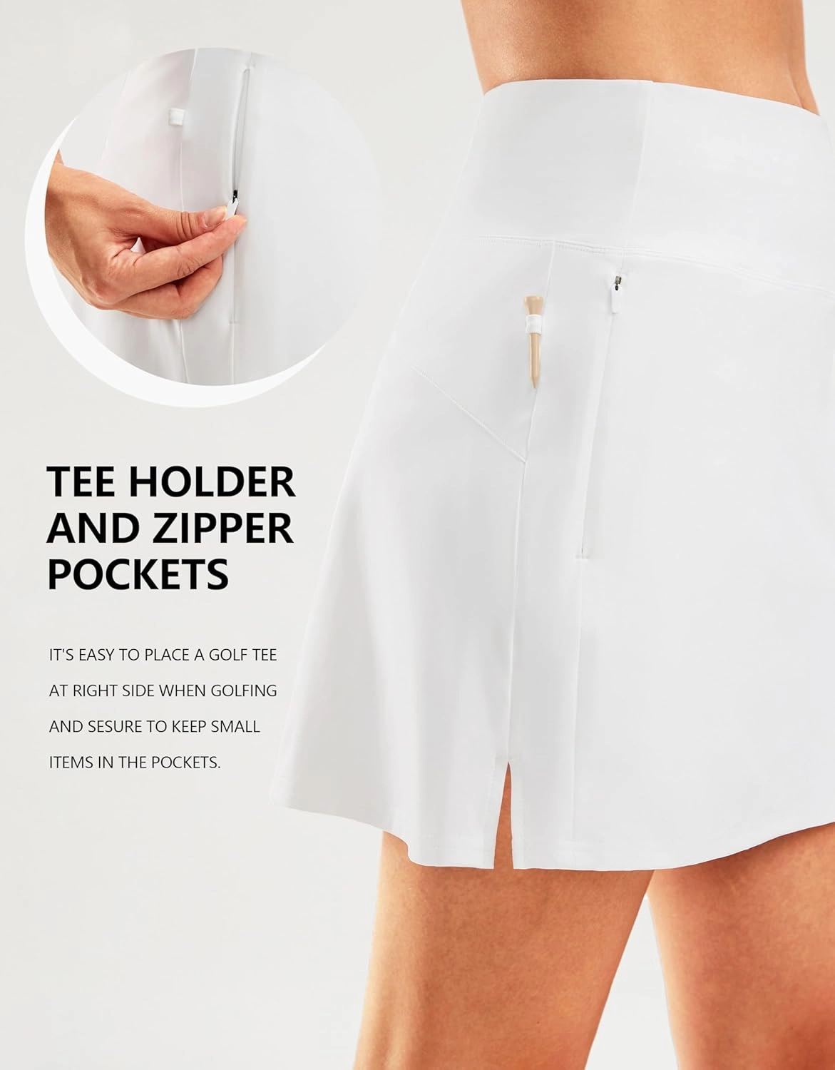 SANTINY 16" Golf Skorts Skirts for Women Zipper Pockets Women's High Waisted Tennis Skirt Athletic Skort