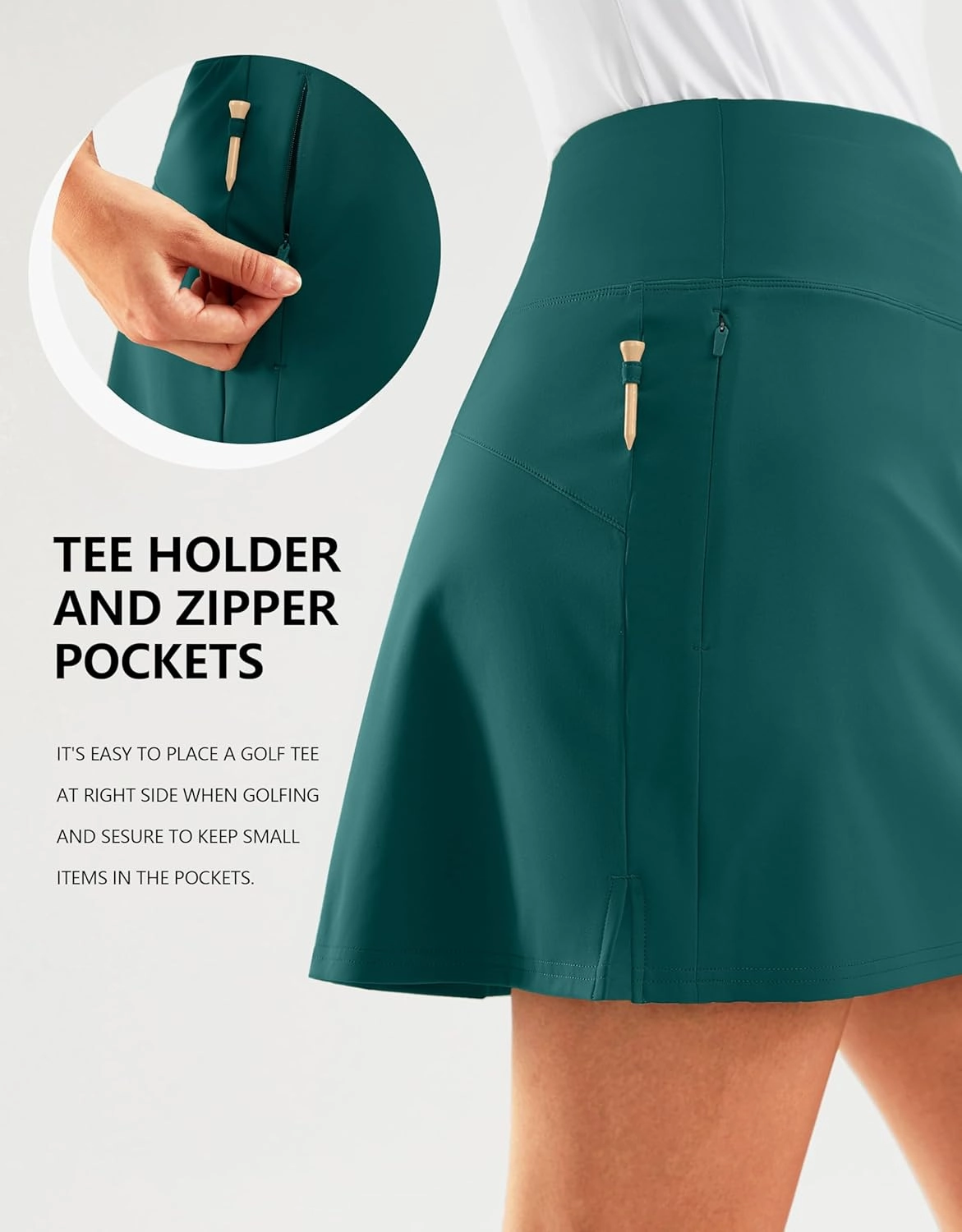 SANTINY 16" Golf Skorts Skirts for Women Zipper Pockets Women's High Waisted Tennis Skirt Athletic Skort