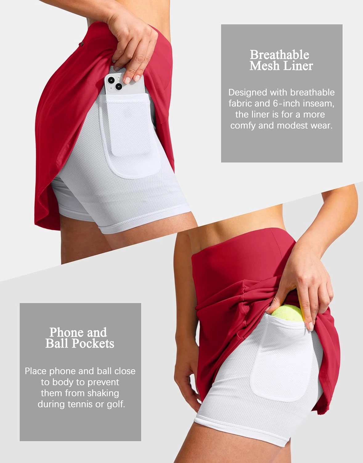 SANTINY 19" Golf Skorts Skirts for Women Zipper Pockets Knee Length Skort Women's High Waist Athletic Tennis Skirt